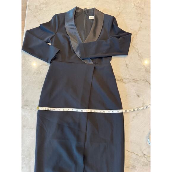 Eliza J Dress Sz 6 Black Satin Trim Wrap Evening Gown Long Sleeve Formal NWOT - Picture 15 of 16